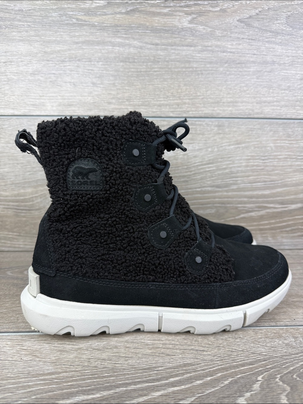 Sorel Explorer II Next Joan Cozy Women’s Sz 9.5 Black Faux Shearling Winter Boot